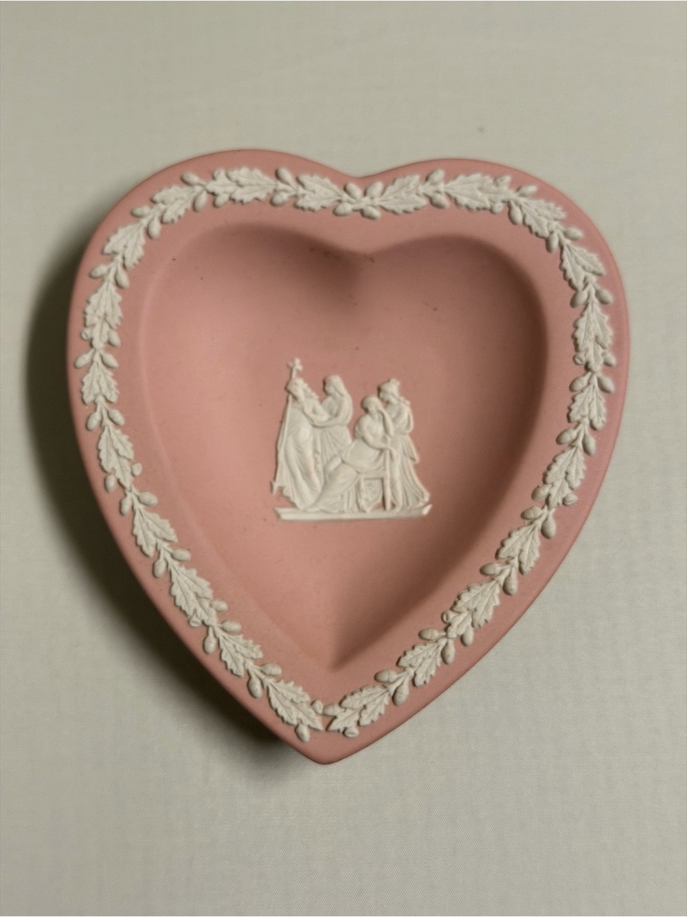 Heart-Shaped Pink Wedgwood Dish with White Relief